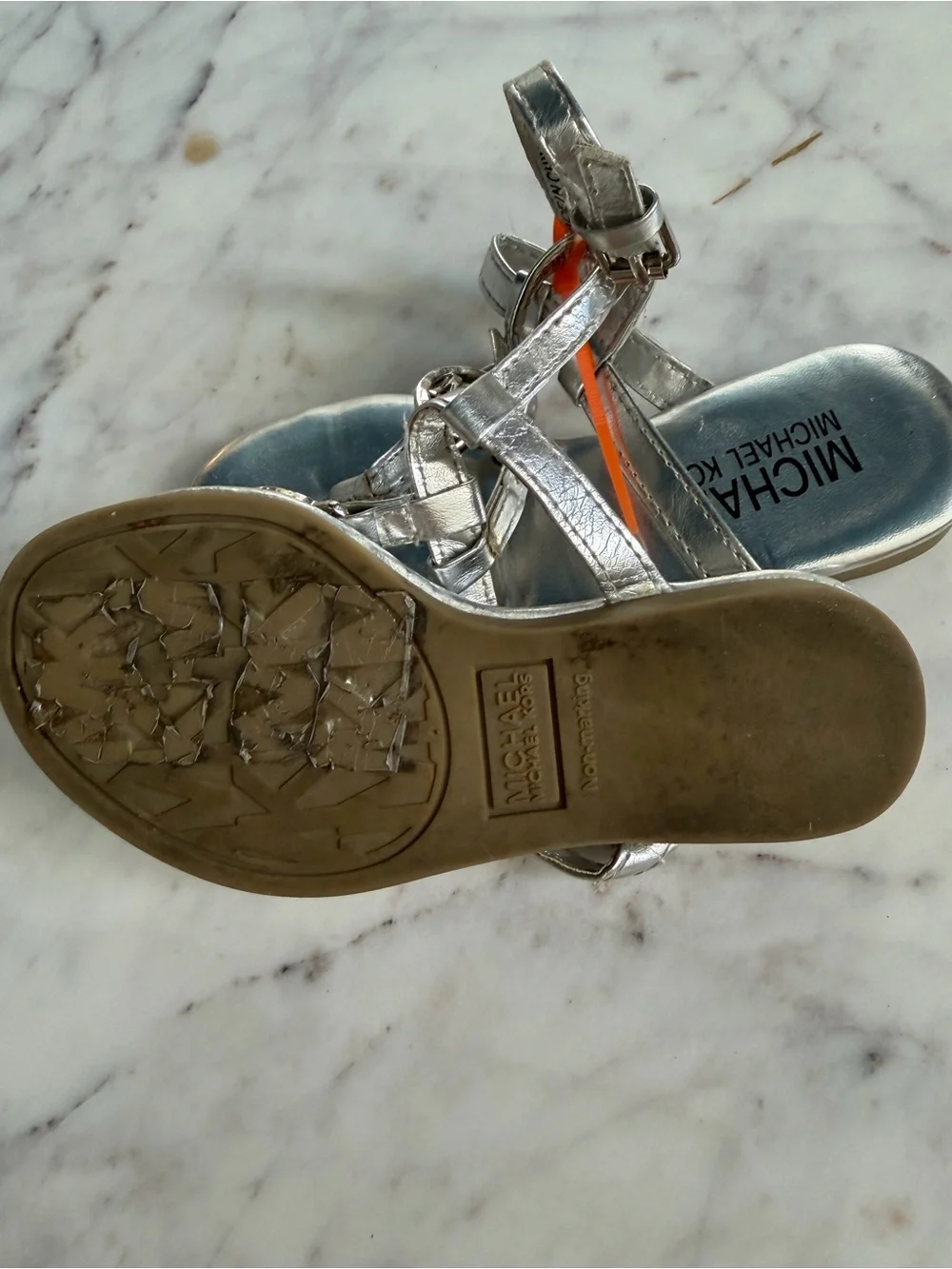 Michael Kors Metallic Silver Strappy Sandals Toddler Size 7